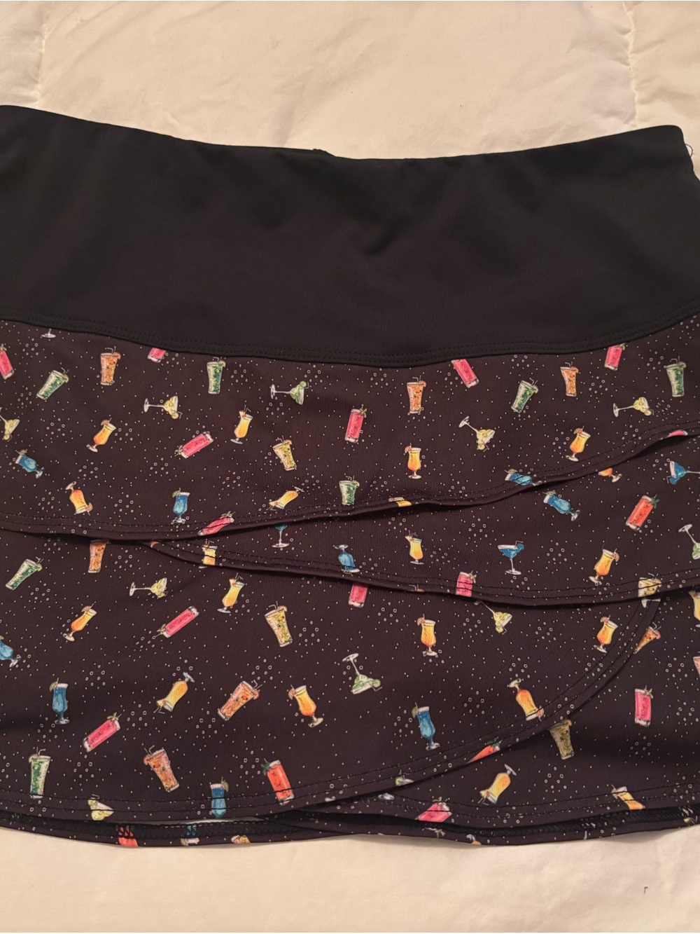 Lucky in Love Black Layered Skater Skirt with Colorful Cocktail Print